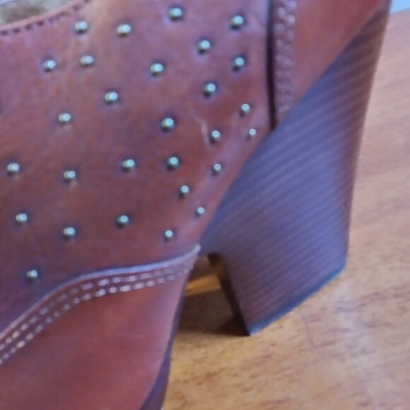 Frye Chelsea Spice Studded Peep Toe Lace Up Platform Heels sz 8M Brown - Picture 4 of 16